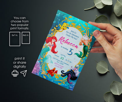 Ariel The Little Mermaid customizable invitation template | Share or Print | girl | EL983