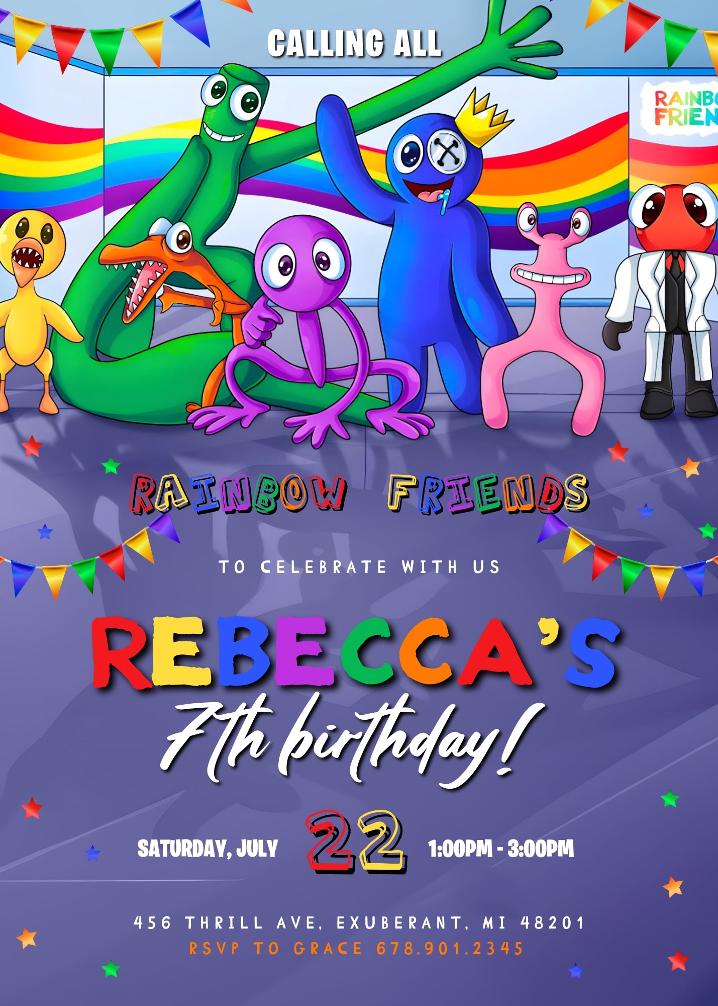 Rainbow Friends customizable invitation template | Share or Print | QF014