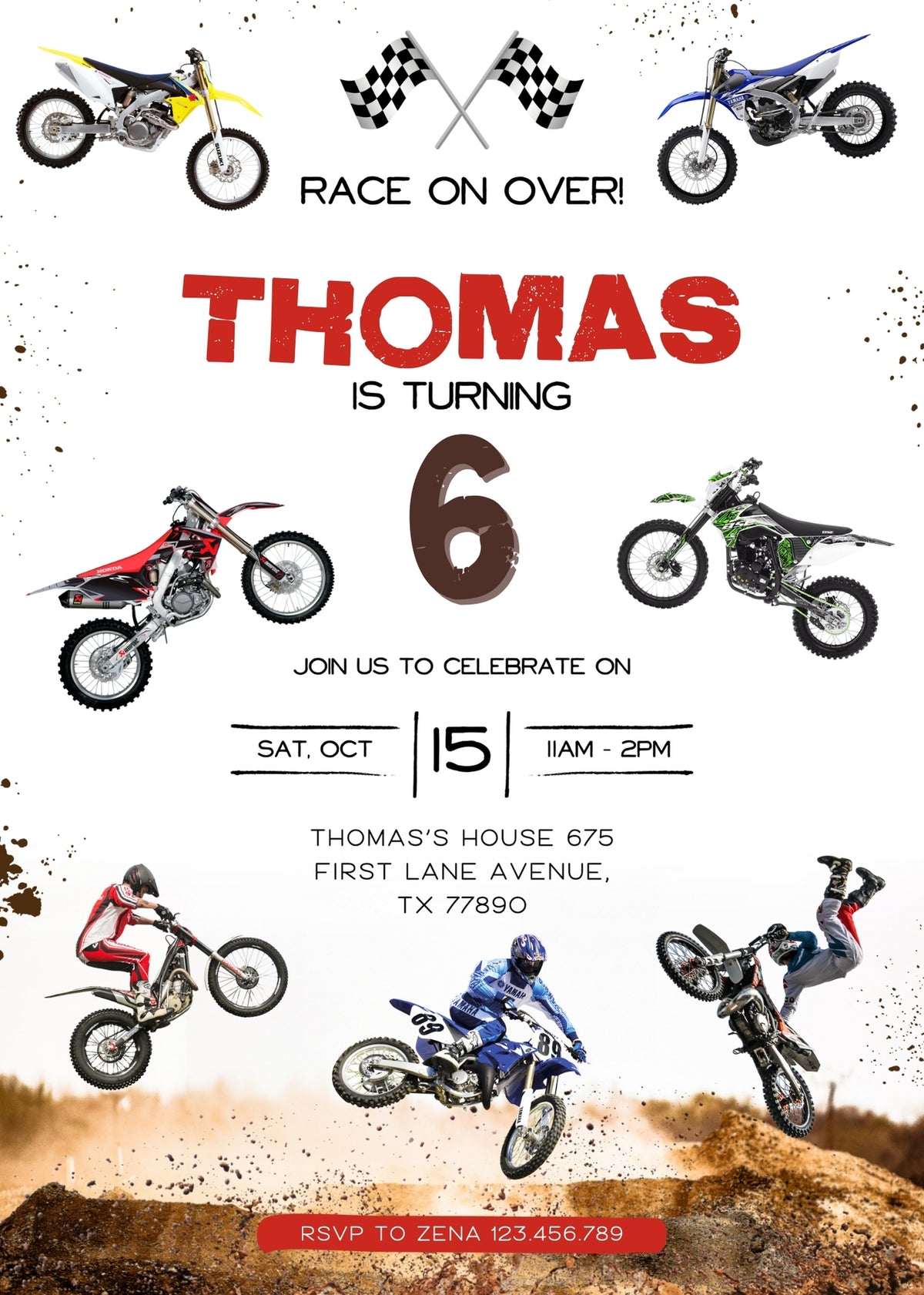 Motocross Extreme customizable invitation template | Share or Print | GJ650