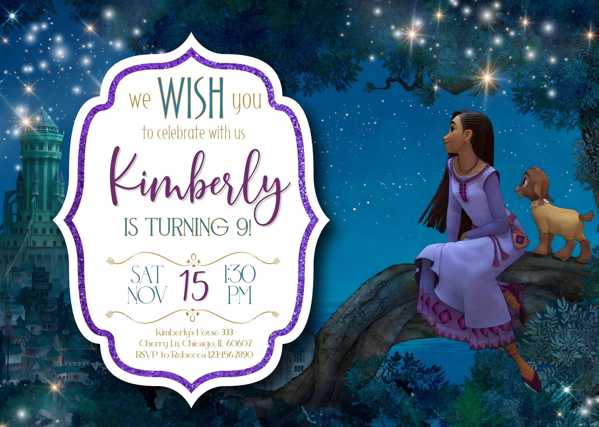 Wish Magic Asha customizable invitation template | Share or Print | girl | UD075