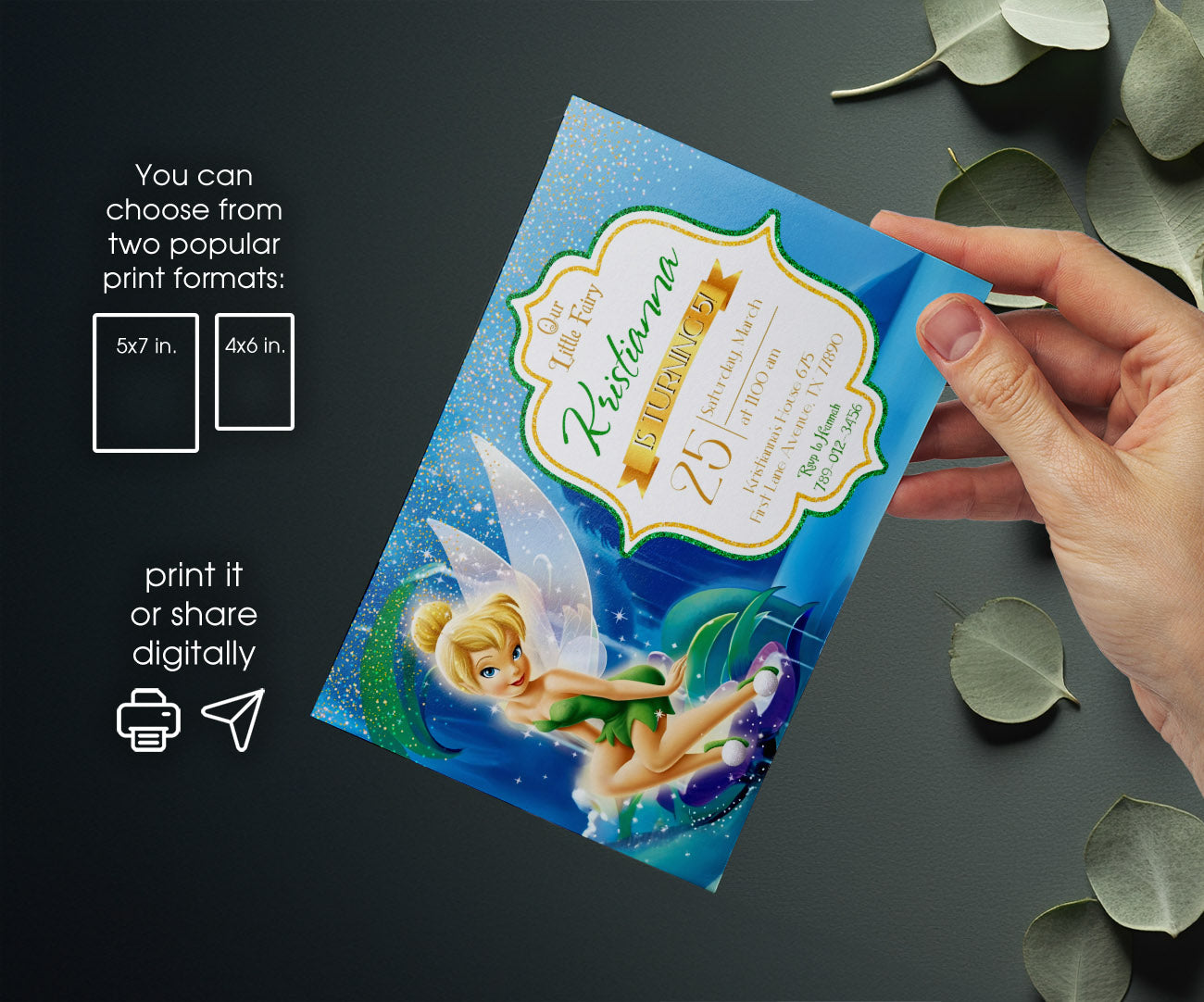 Tinker Bell Fairy Princess customizable invitation template | Share or Print | girl | RL105
