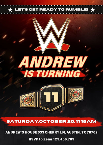 Wrestling WWE WrestleMania customizable invitation template | Share or Print | boy | PD796