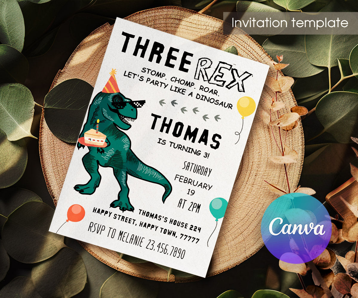 Dinosaur T-Rex customizable invitation template | Share or Print | JQ052