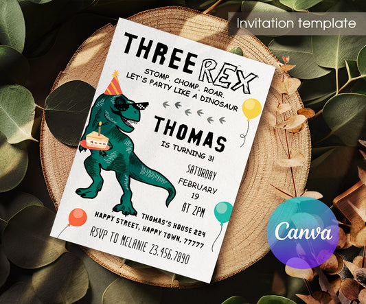 Dinosaur T-Rex customizable invitation template | Share or Print | JQ052