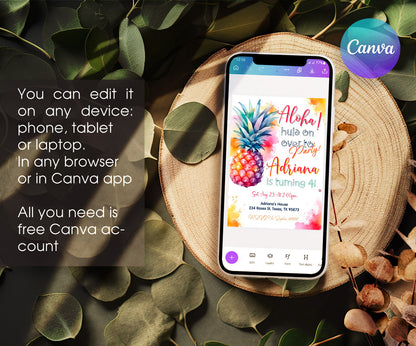 Aloha Luau Party customizable invitation template | Share or Print | girl | VR183