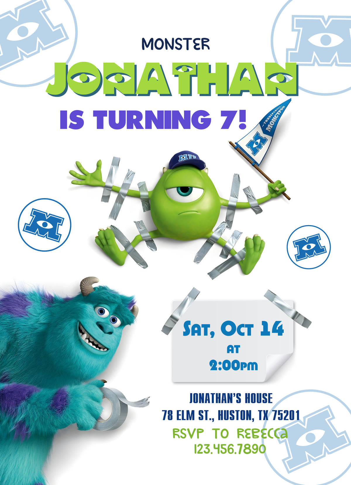 Monsters, Inc. customizable invitation template | Share or Print | TI760