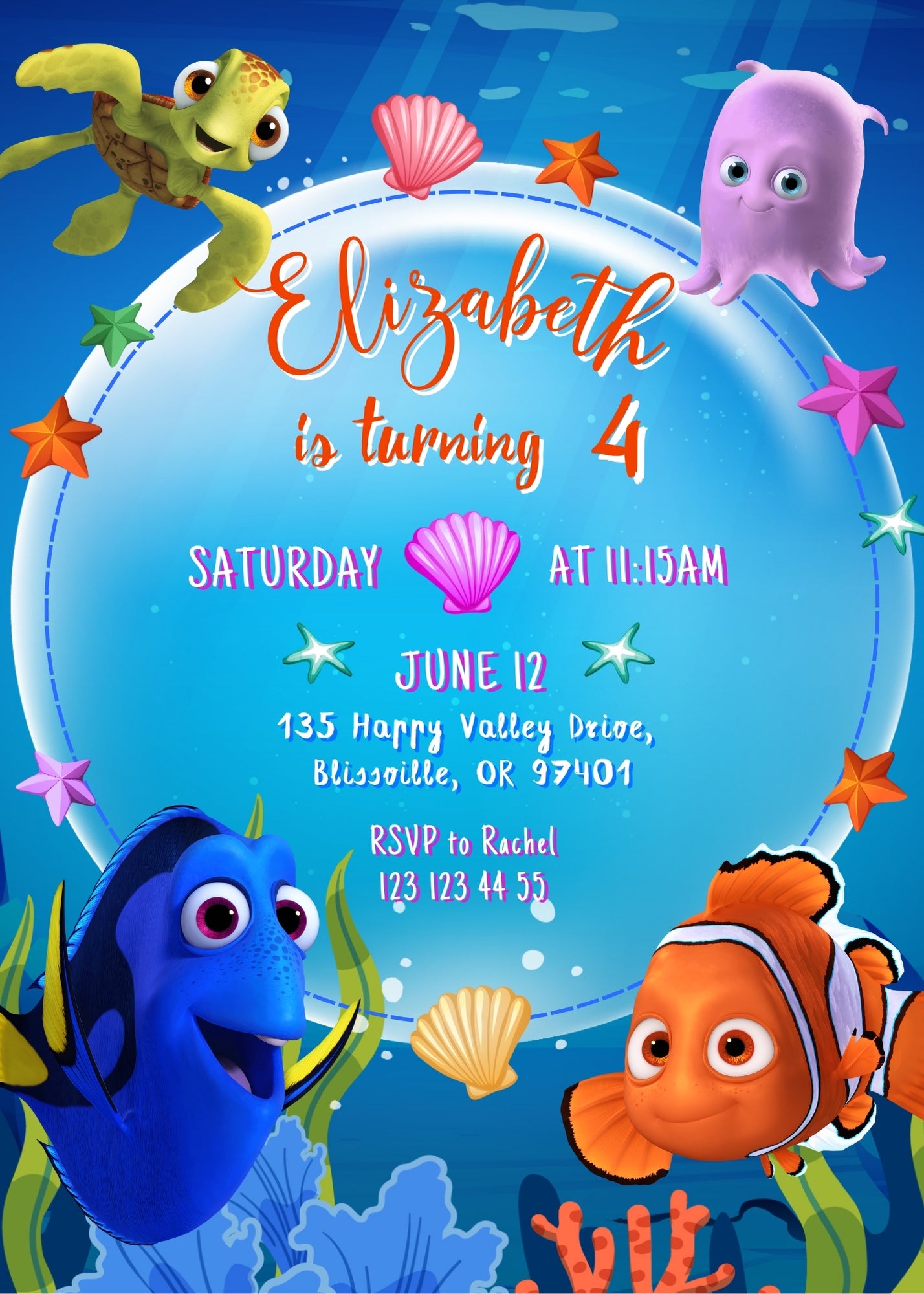 Finding Nemo customizable invitation template | Share or Print | ZN182