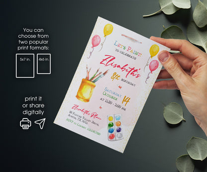 Art Party customizable invitation template | Share or Print | girl | AV866