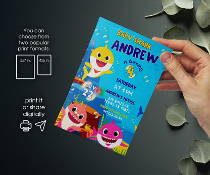 Baby Shark customizable invitation template | Share or Print | VN943
