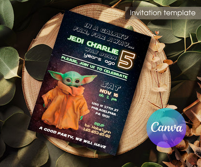 Baby Yoda Grogu Star Wars Mandalorian customizable invitation template | Share or Print | boy | AZ315