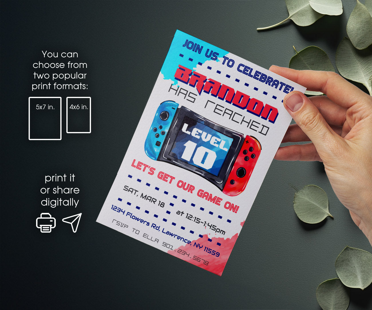 Nintendo Switch Gamer customizable invitation template | Share or Print | PH886