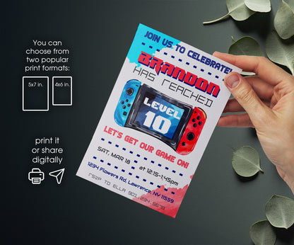 Nintendo Switch Gamer customizable invitation template | Share or Print | PH886