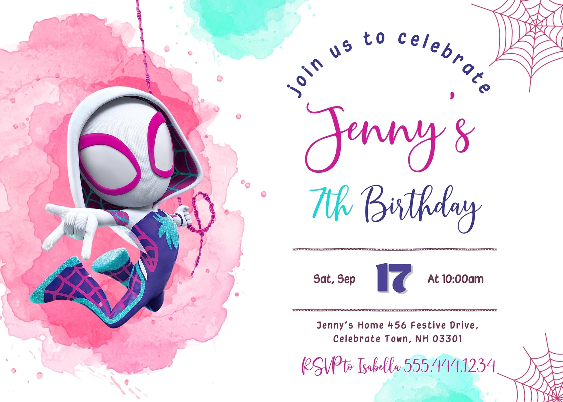 Spider Gwen Ghost Spidey customizable invitation template | Share or Print | girl | NQ146