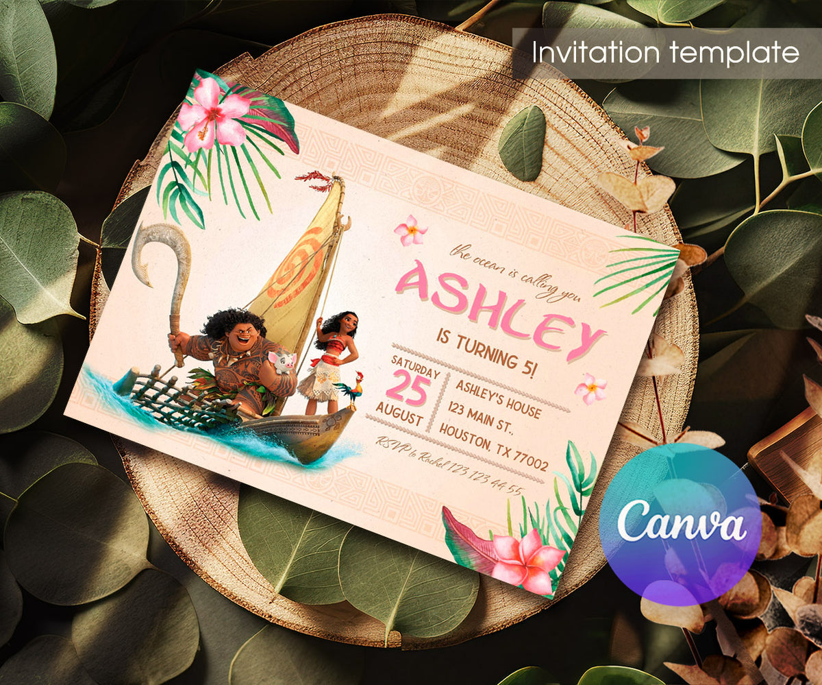 Moana Princess customizable invitation template | Share or Print | girl | WI895