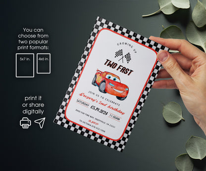 Cars Lightning Mcqueen Two customizable invitation template | Share or Print | boy | VT115