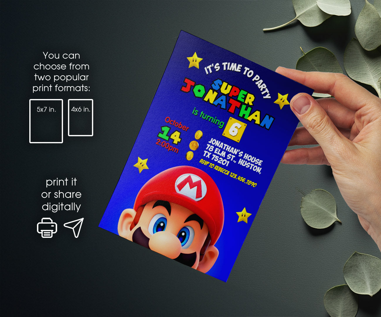 Super Mario Bros customizable invitation template | Share or Print | RZ939