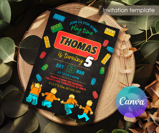 Lego Minifigures customizable invitation template | Share or Print | HD114
