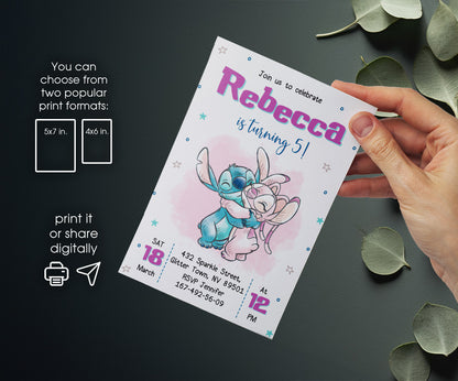 Lilo & Stitch Angel customizable invitation template | Share or Print | girl | HY116