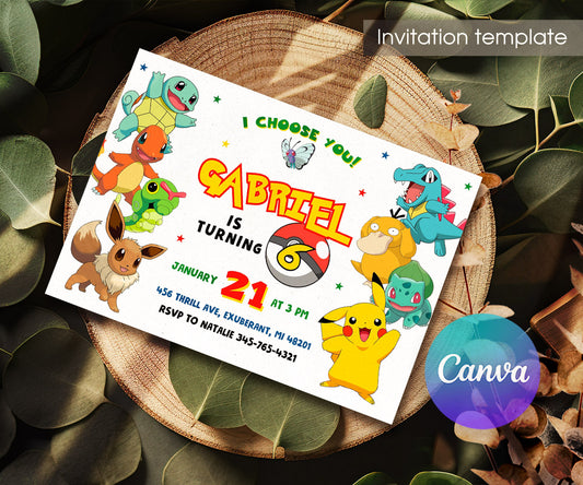 Pokemon Pikachu customizable invitation template | Share or Print | OF765