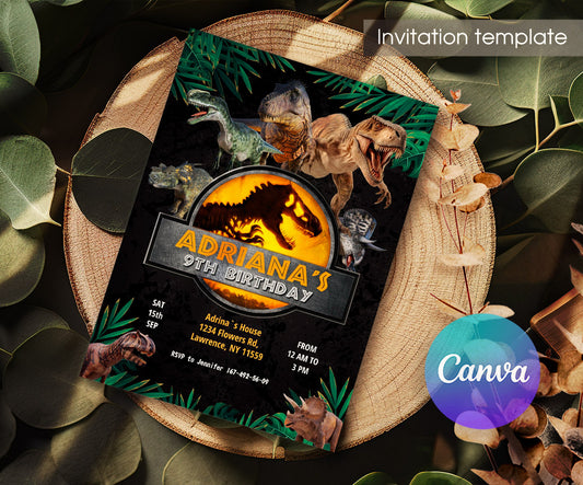 Jurassic World Dinosaur customizable invitation template | Share or Print | XM835