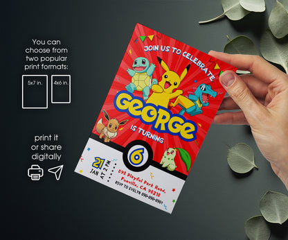 Pokemon Pikachu customizable invitation template | Share or Print | BB892