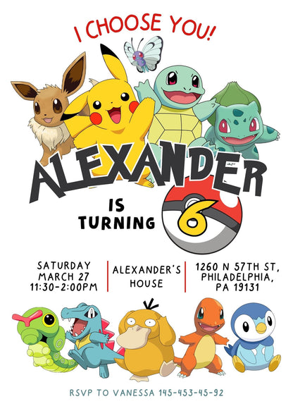 Pokemon Pikachu customizable invitation template | Share or Print | EZ380