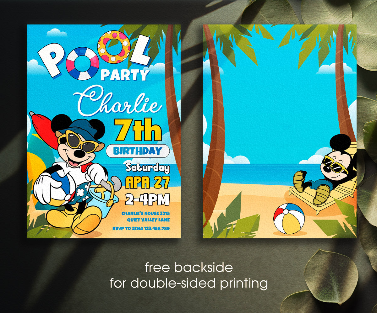 Mickey Mouse Pool Party customizable invitation template | Share or Print | DW803