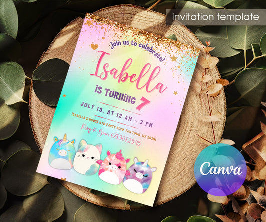 Squishmallows customizable invitation template | Share or Print | DZ094