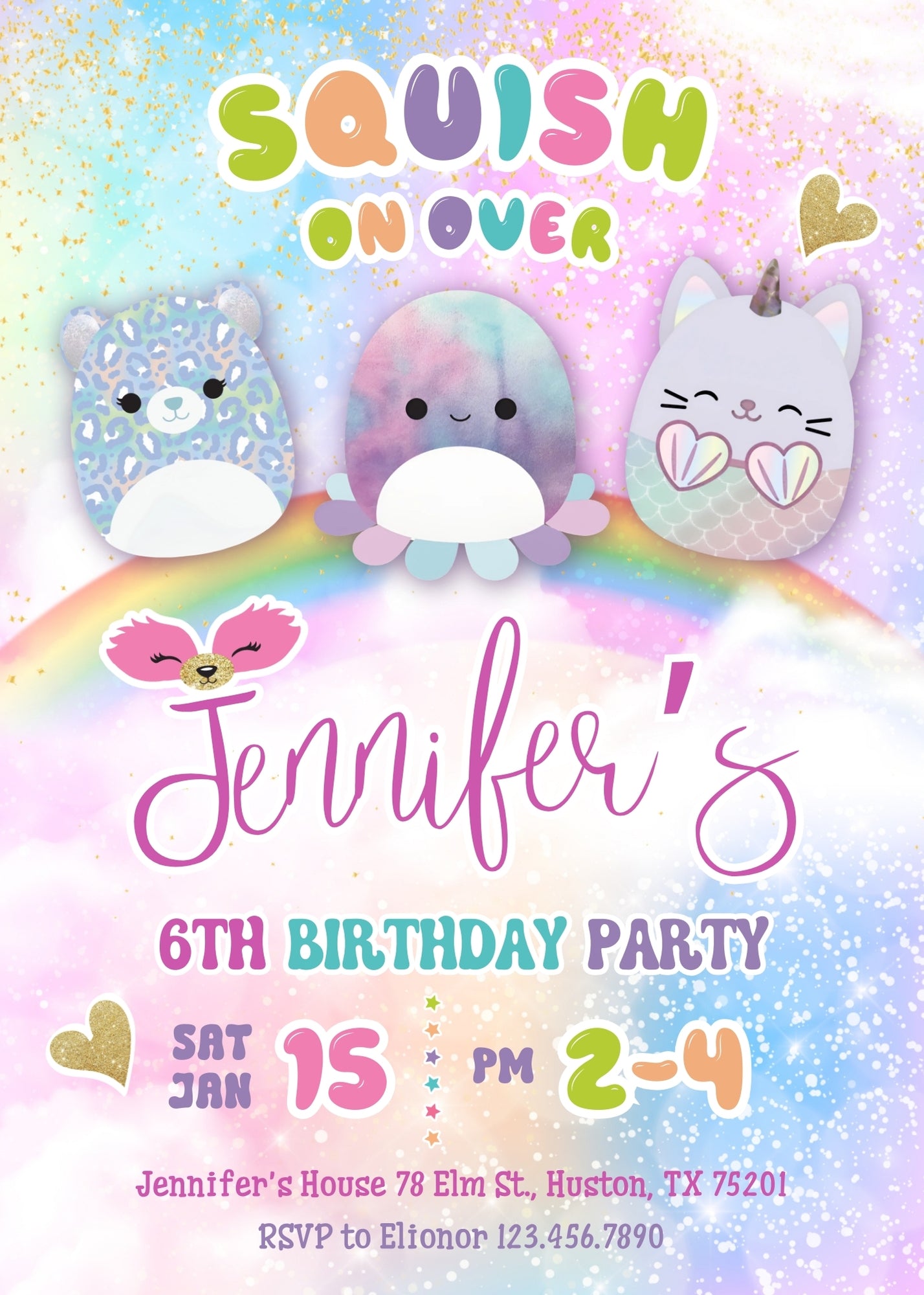 Squishmallows customizable invitation template | Share or Print | QH204
