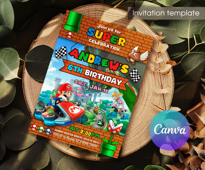 Mario Kart Gamer customizable invitation template | Share or Print | boy | HJ926