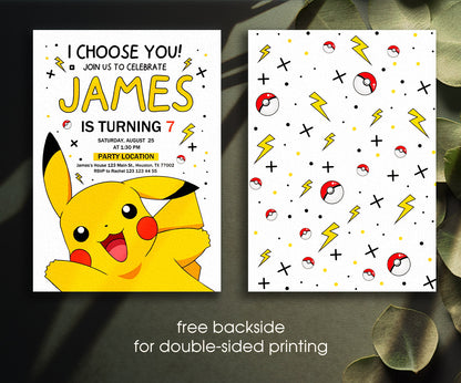 Pokemon Pikachu customizable invitation template | Share or Print | XA177