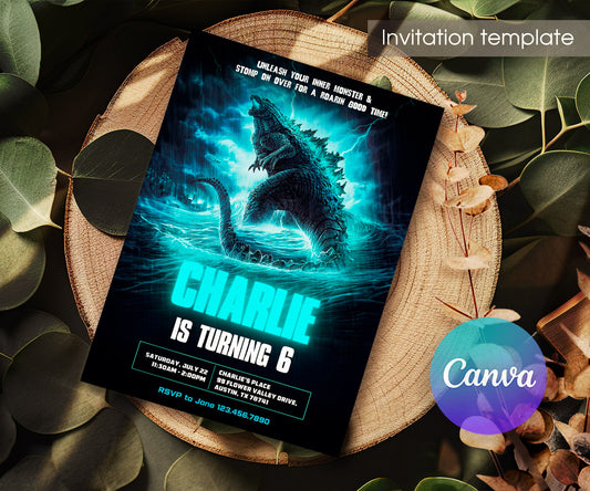 Godzilla and King Kong customizable invitation template | Share or Print | XQ725