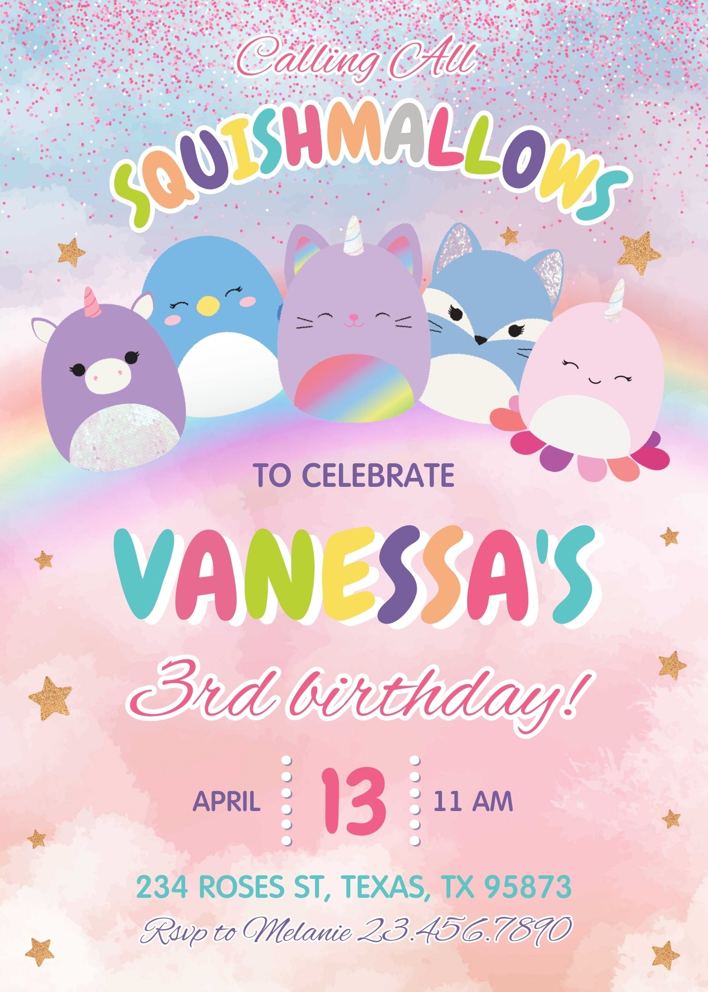 Squishmallows customizable invitation template | Share or Print | TM791