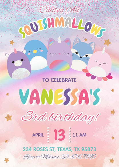 Squishmallows customizable invitation template | Share or Print | TM791