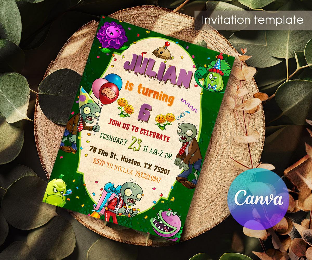Plants vs Zombies Gamer customizable invitation template | Share or Print | GS742