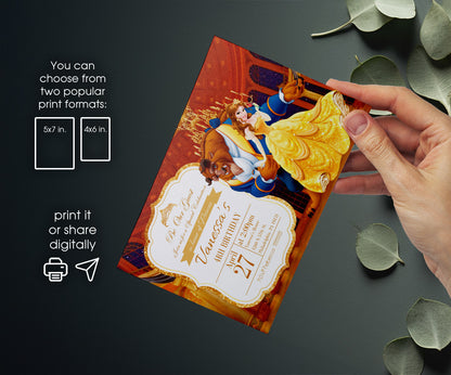 Belle Beauty And The Beast customizable invitation template | Share or Print | girl | OZ695