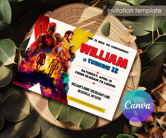 Deadpool Wolverine Marvel customizable invitation template | Share or Print | boy | TR082