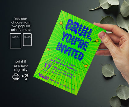 Bruh Birthday customizable invitation template | Share or Print | boy | UM531