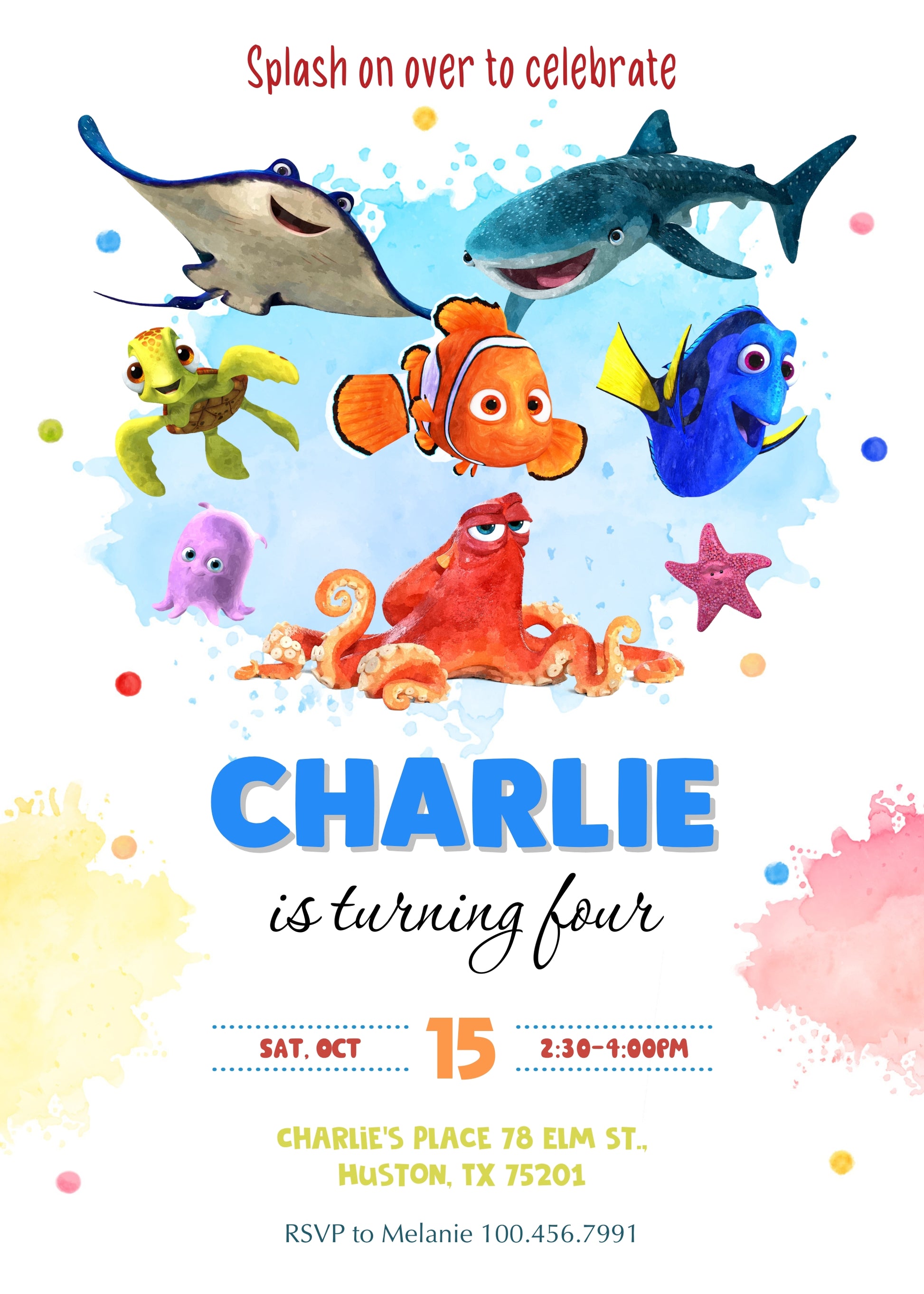 Finding Nemo customizable invitation template | Share or Print | FD471