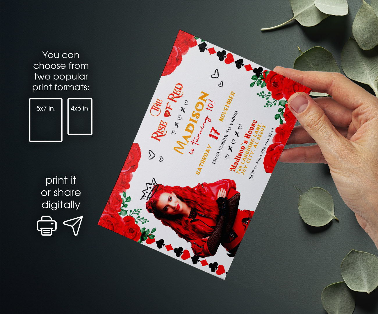 Descendants The Rise of Red Disney customizable invitation template | Share or Print | ZP875