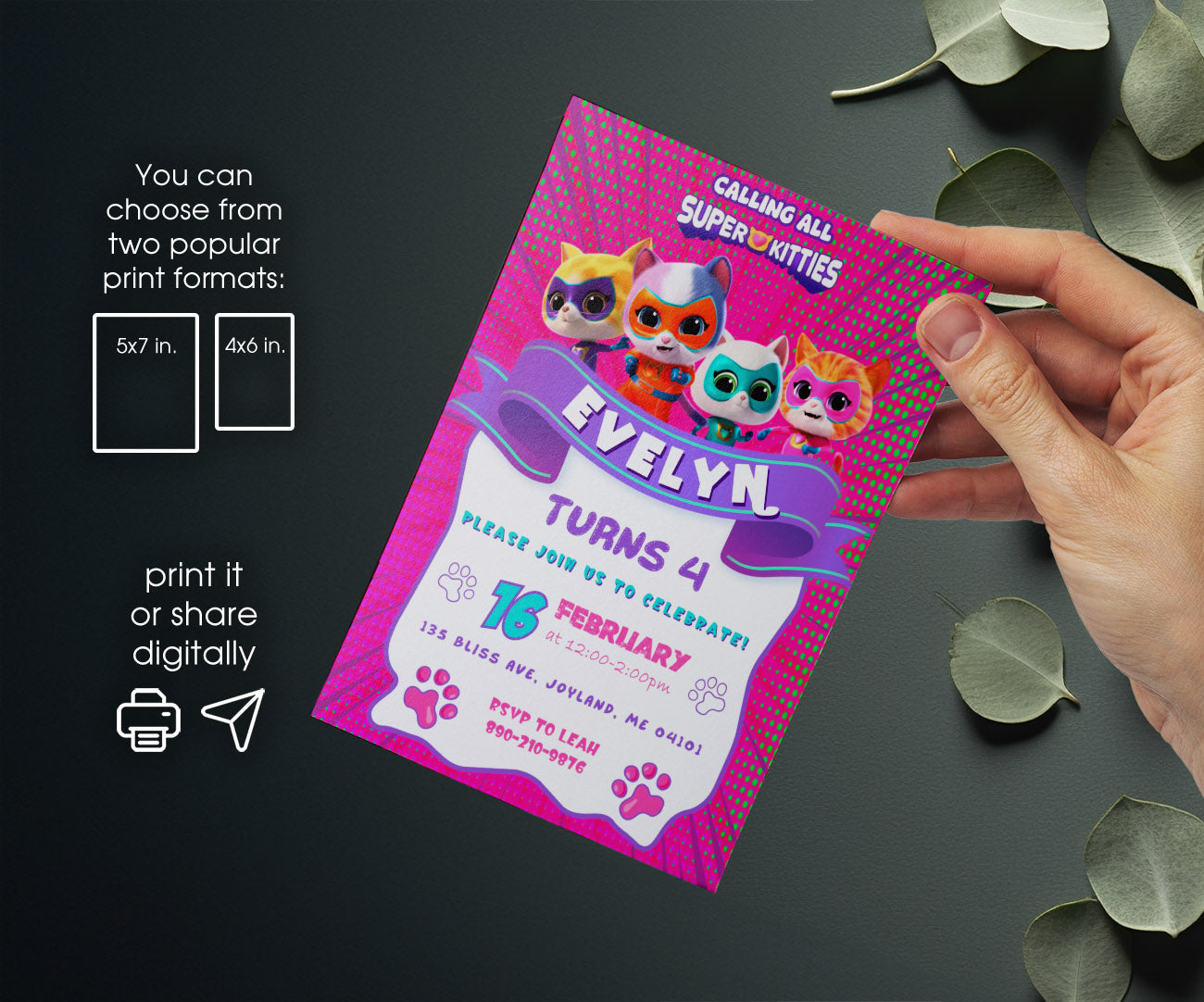 SuperKitties customizable invitation template | Share or Print | WB312