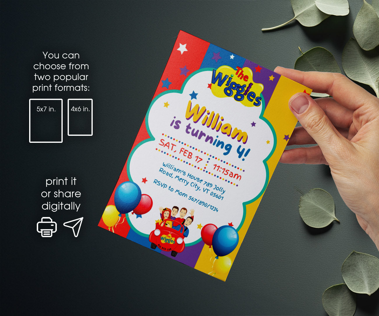 Wiggles One Finger One Thumb customizable invitation template | Share or Print | WC854