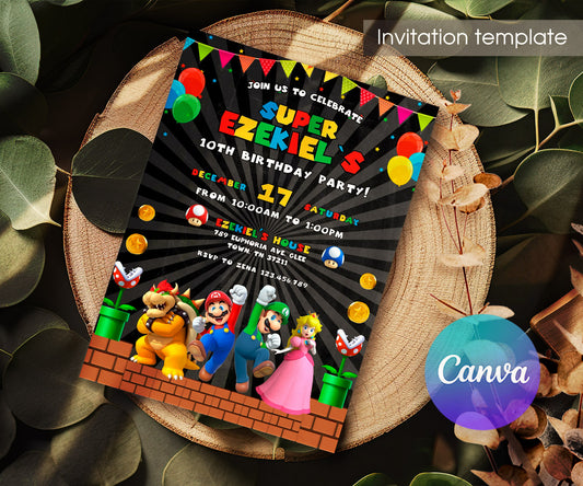 Super Mario Bros customizable invitation template | Share or Print | NA772
