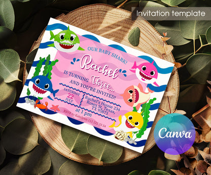 Baby Shark customizable invitation template | Share or Print | ZK896