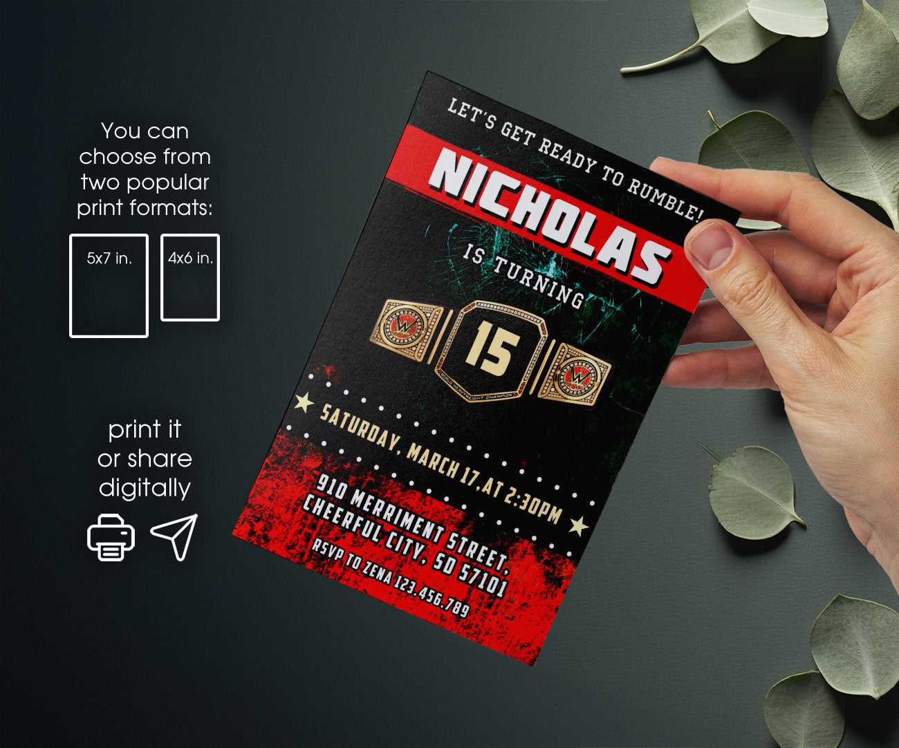 Wrestling WWE WrestleMania customizable invitation template | Share or Print | boy | OU212