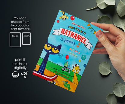 Pete the Cat customizable invitation template | Share or Print | JZ656