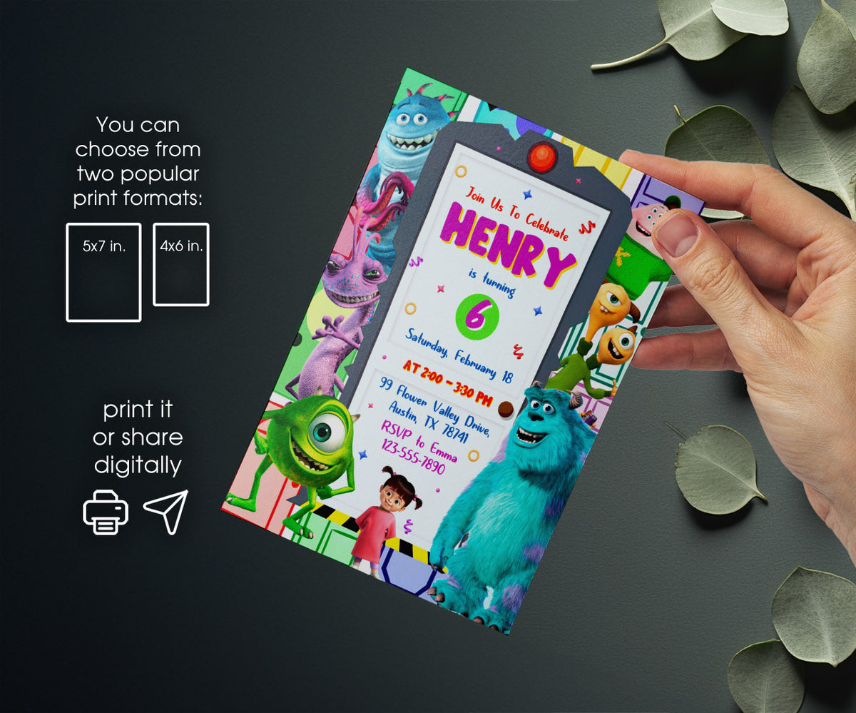 Monsters, Inc. customizable invitation template | Share or Print | IW715