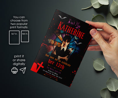 Wednesday Addams customizable invitation template | Share or Print | girl | JL060