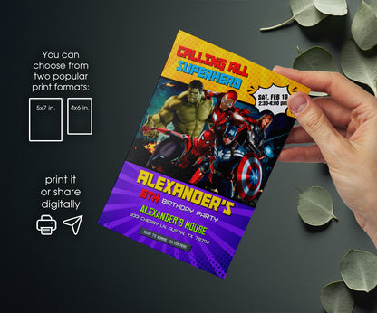 Avengers Marvel Superhero customizable invitation template | Share or Print | boy | BC394