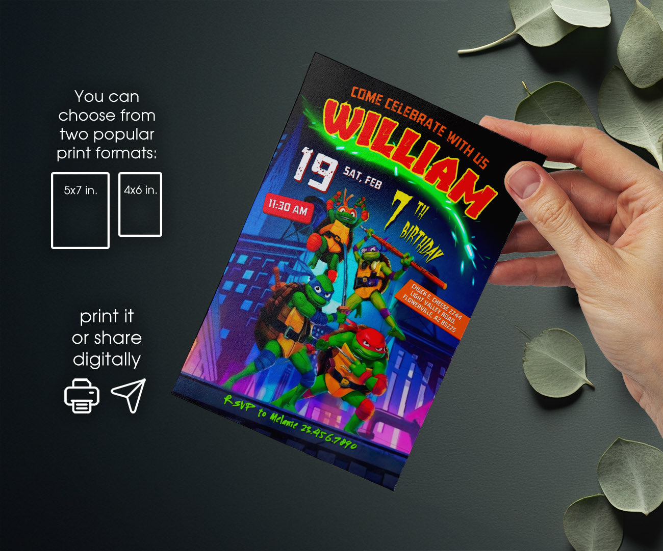 Teenage Mutant Ninja Turtles Mutant Mayhem customizable invitation template | Share or Print | boy | UJ597